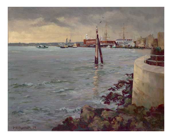 Portsmouth Harbour with Ark Royal - CARD - RICHARDSON, Peter