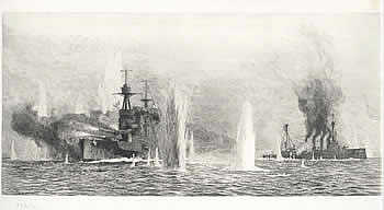 HMS Warspite and HMS Warrior Under Heavy Fire, Jutland